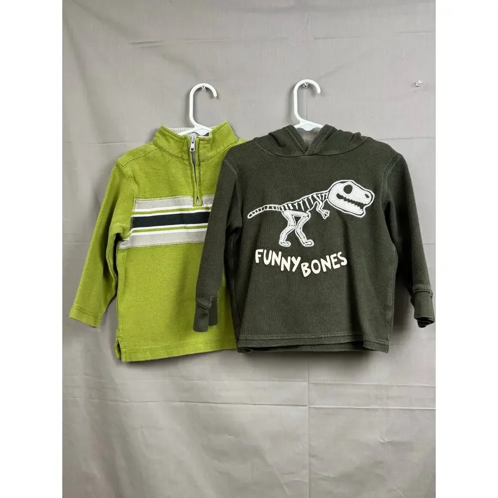Gymboree Toddler Boy Green Long Sleeve Shirt Bundle Dinosaur Stripes, Size 3T